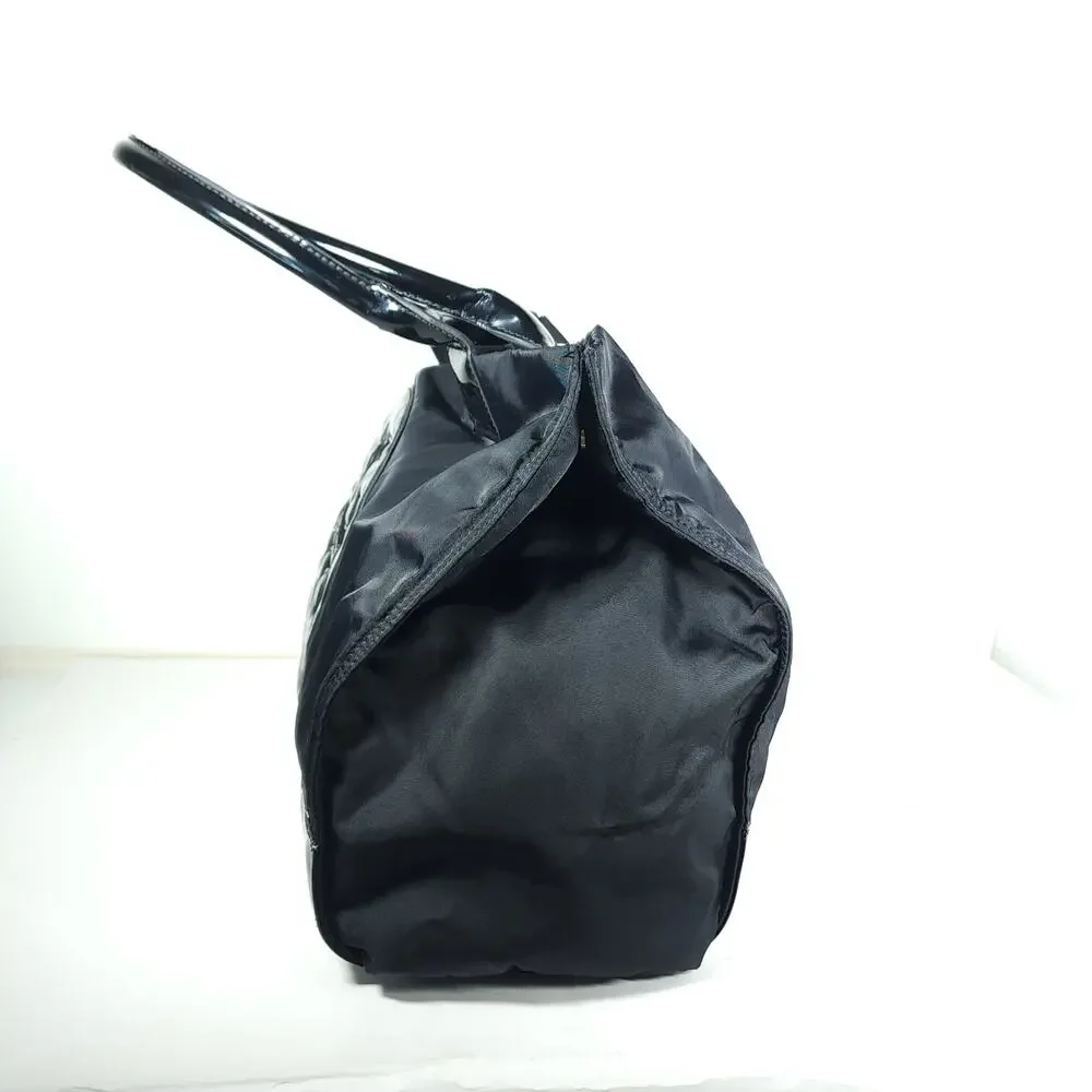 Tory Burch Ella Black Nylon Leather Trim Large Tote Bag Handbag